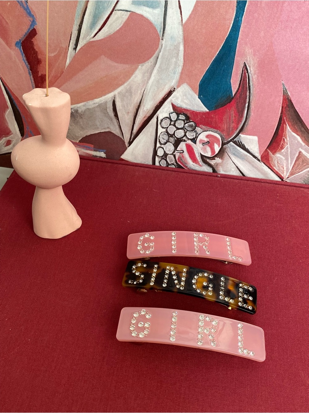 Pico Copenhagen Rhinestone Hair Clip 3 PC Set w/ the Phrases "Single" & "Girl"